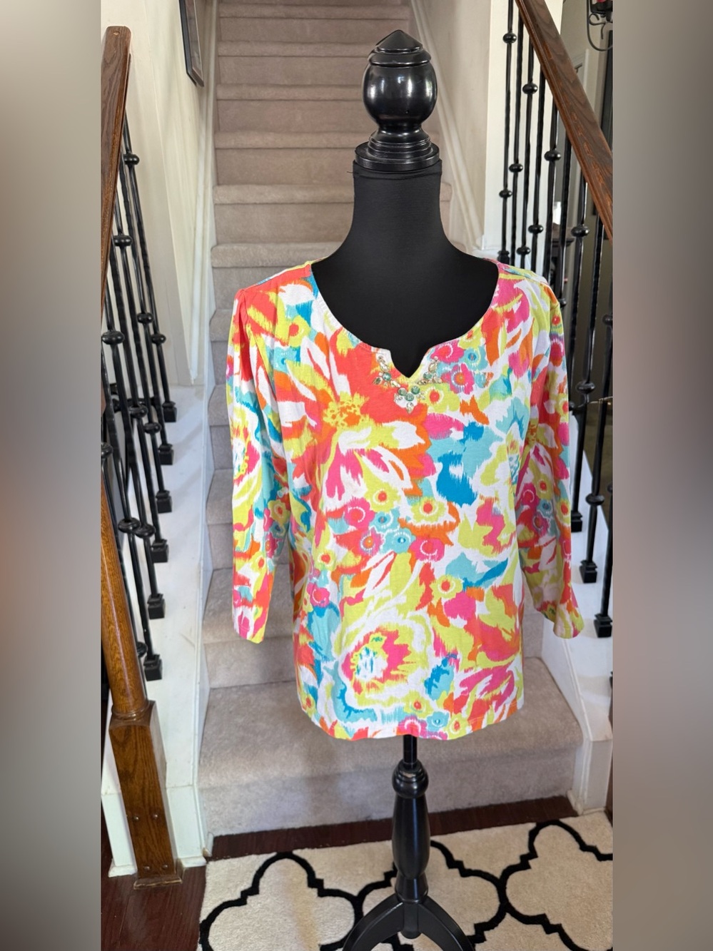 Multicolor Floral Split-Notch Ladies Tunic